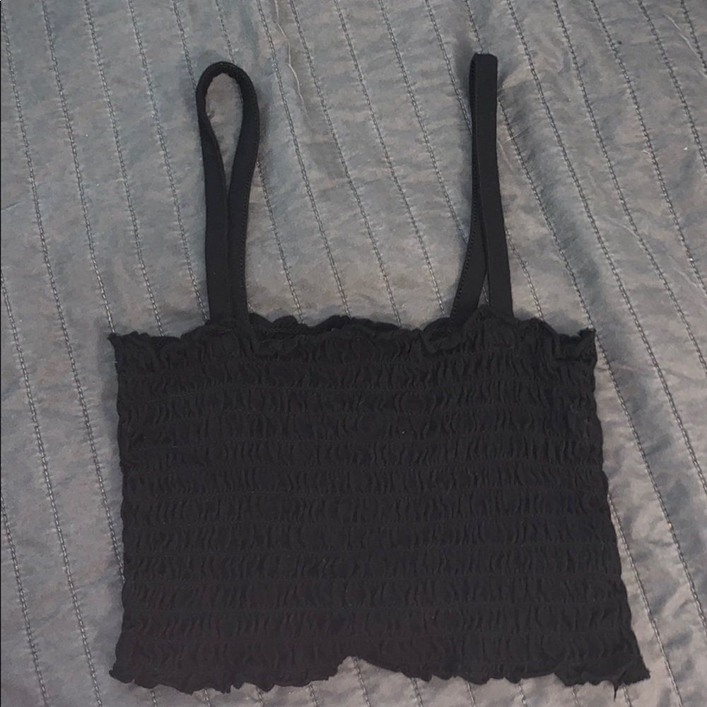 Black mini crop top with ruching